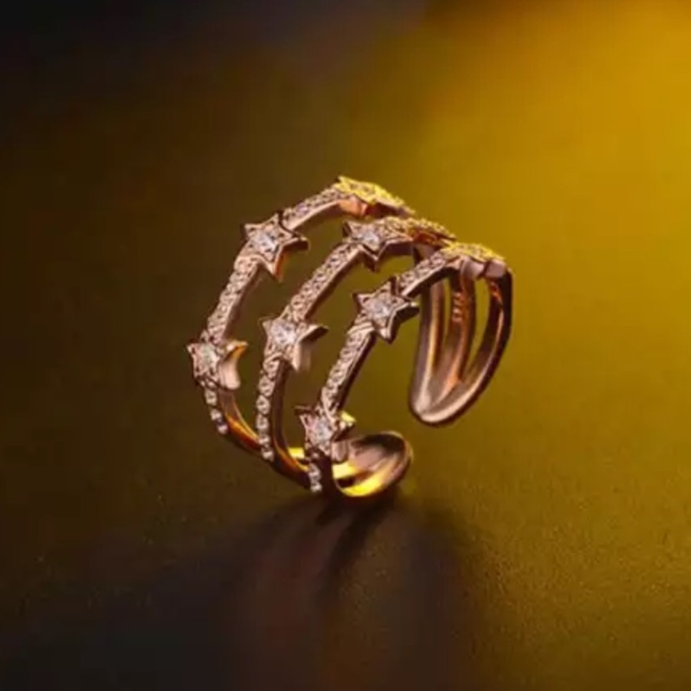 18K ROSE GOLD DIAMOND MULTI LAYER ADJUSTABLE RING - Picture 7 of 7